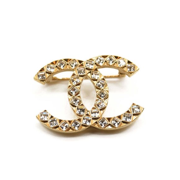 CHANEL Large Gold & Crystal CC Brooch - Picture 3 of 9